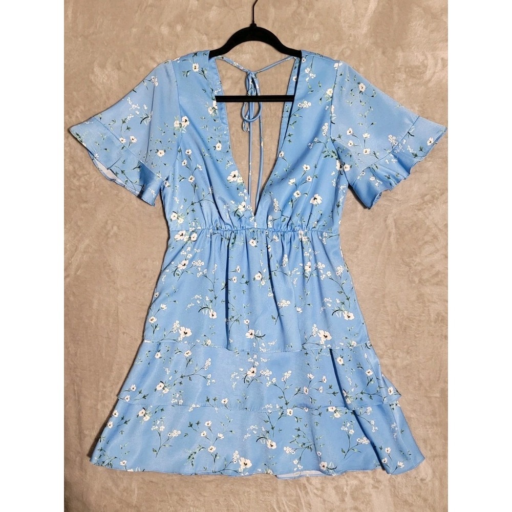 Show Me Your Mumu Dress Floral Tiered Mini Flutter Sleeves Sz Large Cottage Core